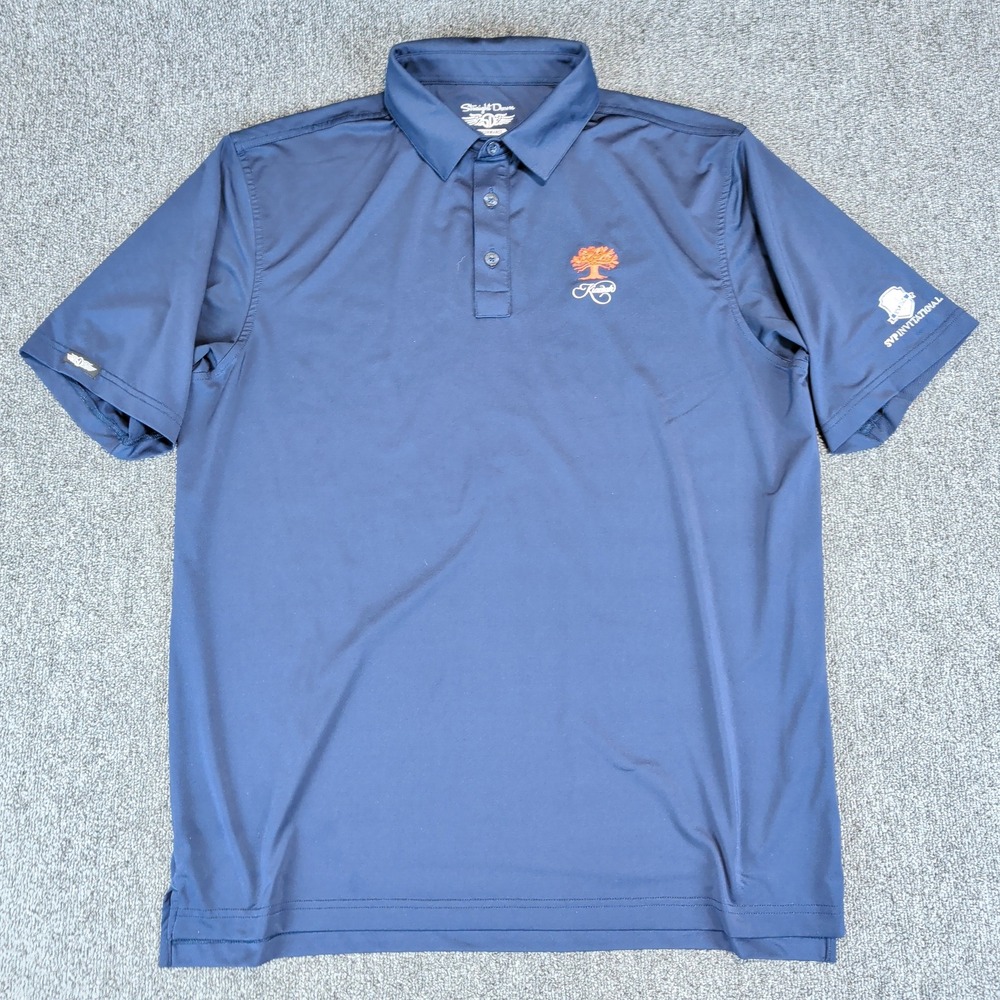 Straight Down Performance Golf Polo Men LG Navy Blue Polyester Spandex Stretch